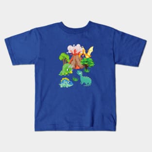 Dinosaurs and Volcano Kids T-Shirt